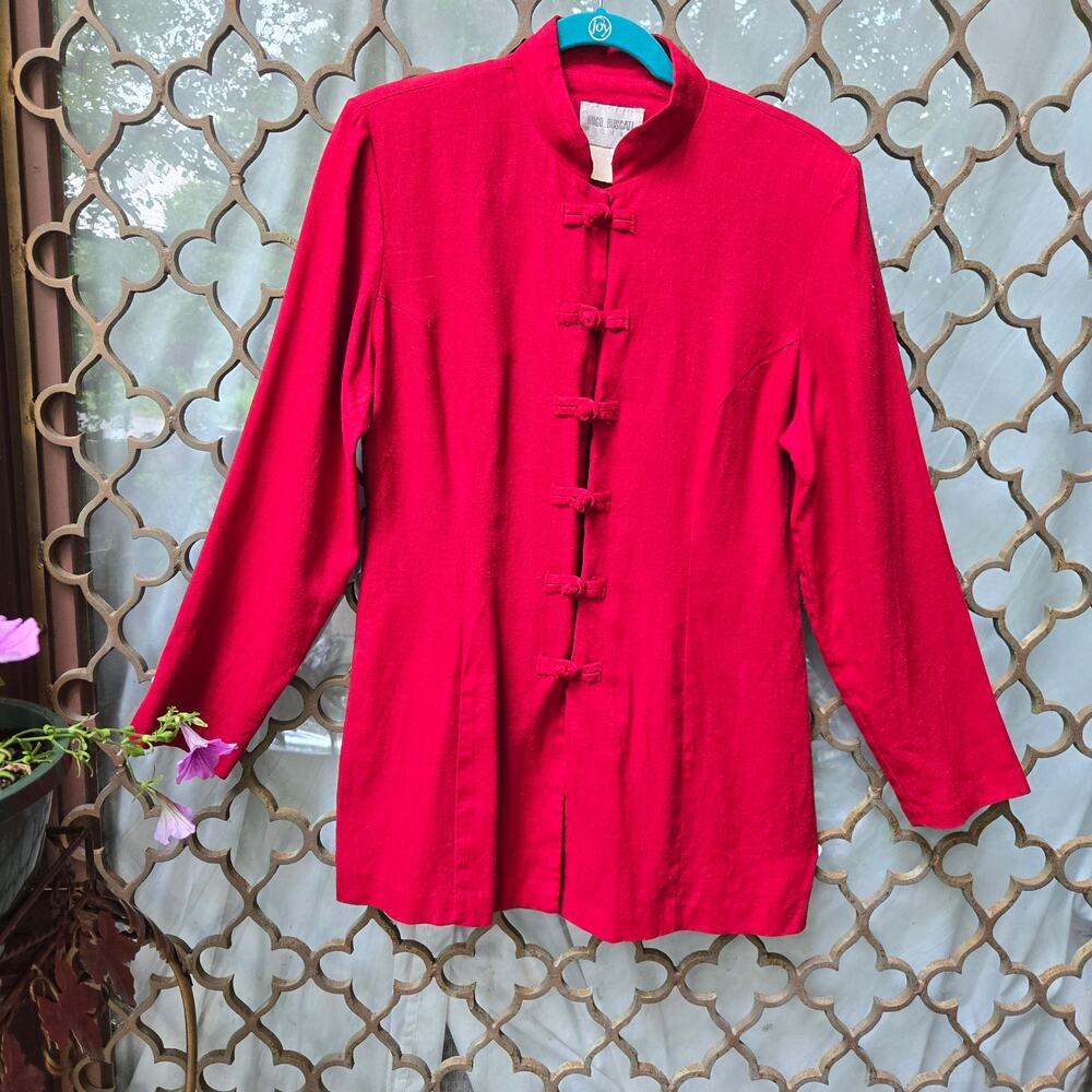 Hugo Buscati Women Vtg 90s Indie Red Tang Mandarin Collar Frog Closure Jacket 10